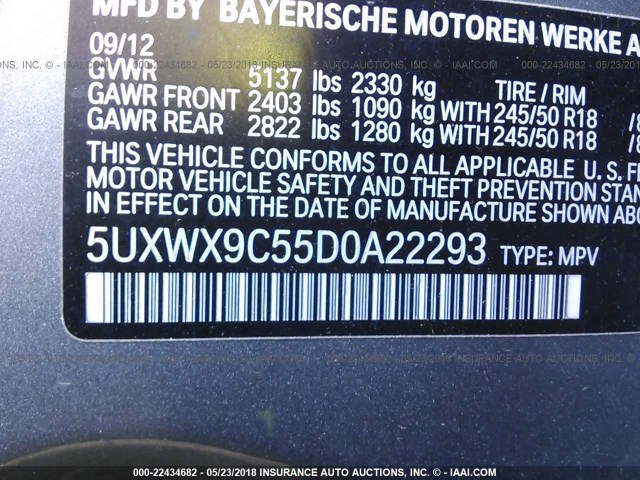 5UXWX9C55D0A22293 - 2013 BMW X3 XDRIVE28I GRAY photo 9