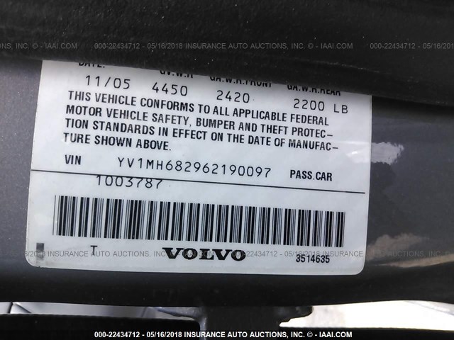 YV1MH682962190097 - 2006 VOLVO S40 T5 GRAY photo 9