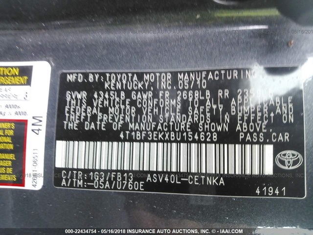 4T1BF3EKXBU154628 - 2011 TOYOTA CAMRY SE/LE/XLE GRAY photo 9