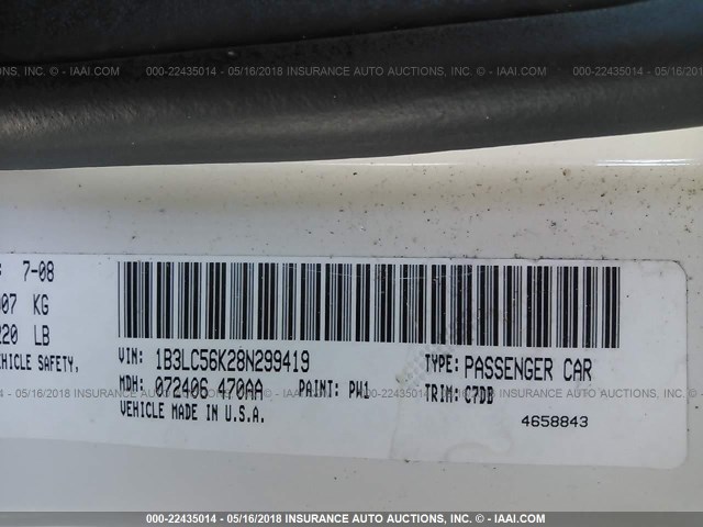 1B3LC56K28N299419 - 2008 DODGE AVENGER SXT WHITE photo 9