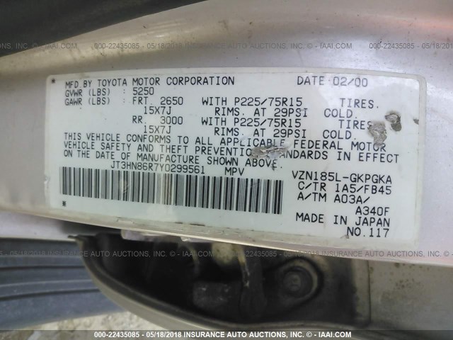 JT3HN86R7Y0299561 - 2000 TOYOTA 4RUNNER SR5 CREAM photo 9