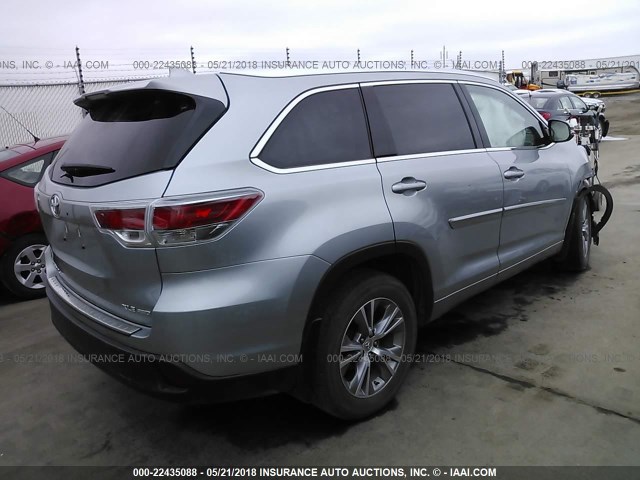 5TDJKRFH0FS216954 - 2015 TOYOTA HIGHLANDER XLE SILVER photo 4