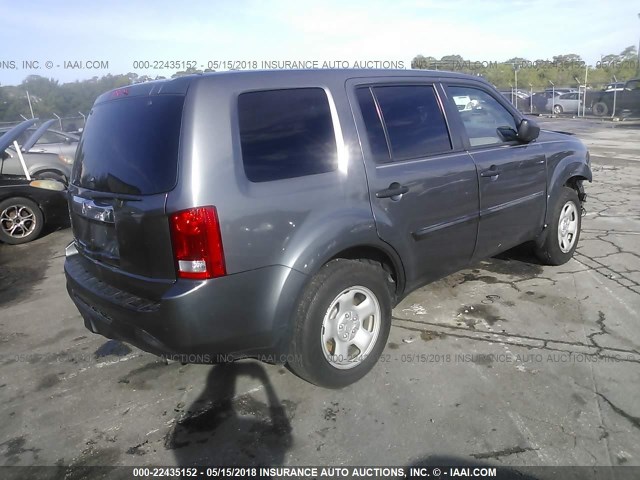 5FNYF3H25DB036380 - 2013 HONDA PILOT LX GRAY photo 4