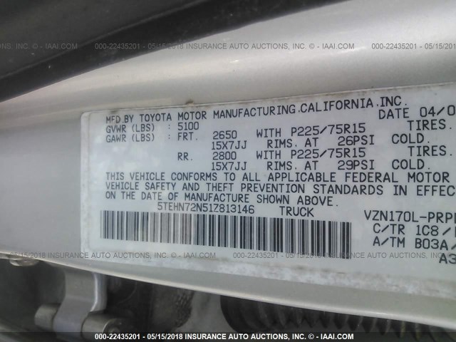 5TEHN72N51Z813146 - 2001 TOYOTA TACOMA DOUBLE CAB 银色 照片 9