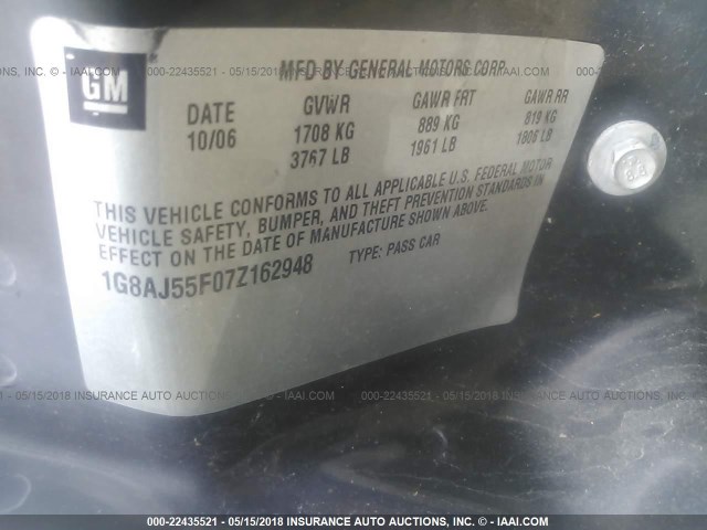 1G8AJ55F07Z162948 - 2007 SATURN ION LEVEL 2 Ağ foto 9