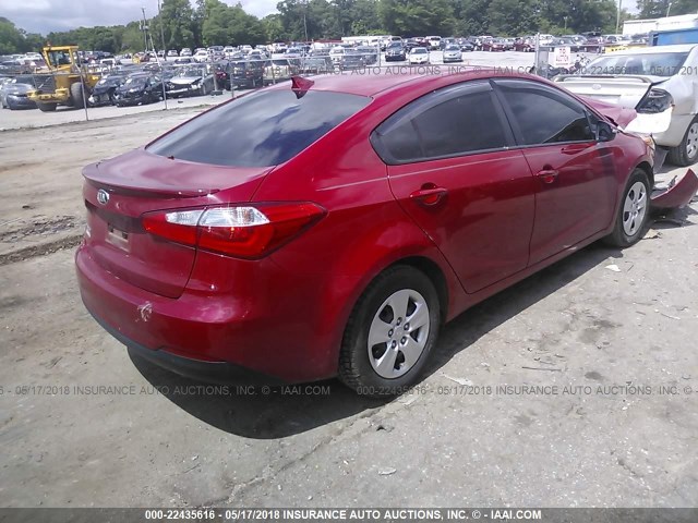 KNAFX4A65F5370630 - 2015 KIA FORTE LX RED photo 4