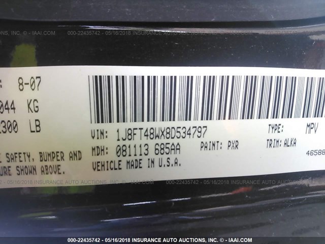 1J8FT48WX8D534797 - 2008 JEEP PATRIOT LIMITED BLACK photo 9