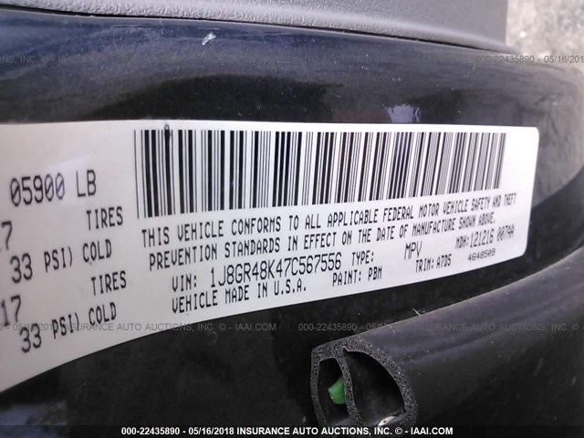 1J8GR48K47C567556 - 2007 JEEP GRAND CHEROKEE LAREDO/COLUMBIA/FREEDOM 蓝色 照片 9