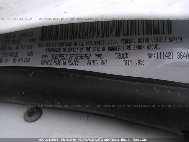 3C6UR5JL7FG556962 - 2015 RAM 2500 SLT WHITE photo 9