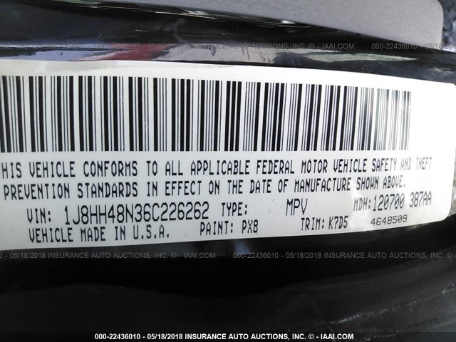 1J8HH48N36C226262 - 2006 JEEP COMMANDER BLACK photo 9