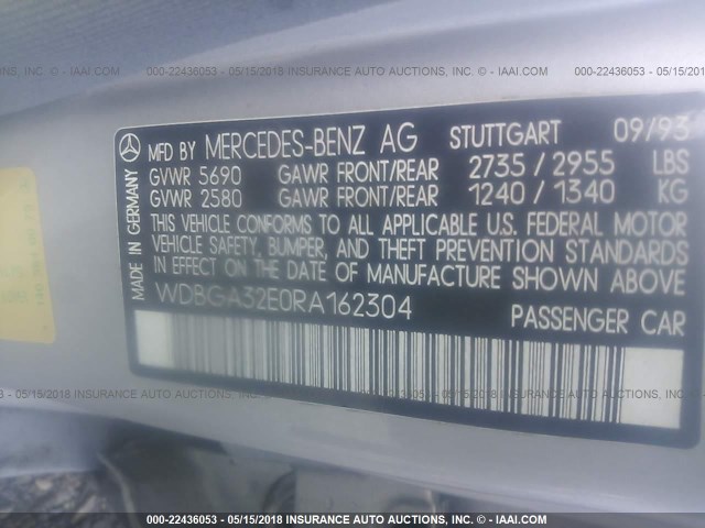 WDBGA32E0RA162304 - 1994 MERCEDES-BENZ S 320 SILVER photo 9