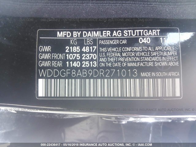 WDDGF8AB9DR271013 - 2013 MERCEDES-BENZ C 300 4MATIC BLACK photo 9