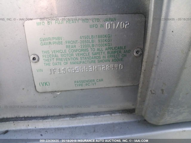 JF1SG65663H728440 - 2003 SUBARU FORESTER 2.5XS ვერცხლისფერი ფოტო 9