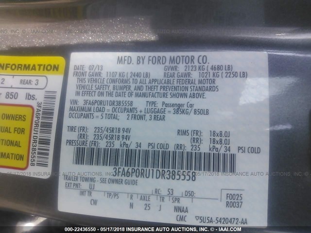 3FA6P0RU1DR385558 - 2013 FORD FUSION TITANIUM HEV GRAY photo 9