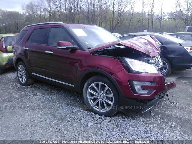 1FM5K7F86HGC37550 - 2017 FORD EXPLORER LIMITED RED photo 1