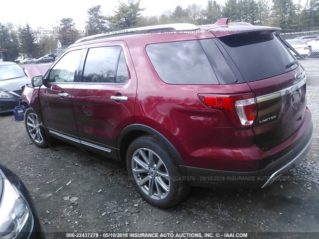 1FM5K7F86HGC37550 - 2017 FORD EXPLORER LIMITED RED photo 3