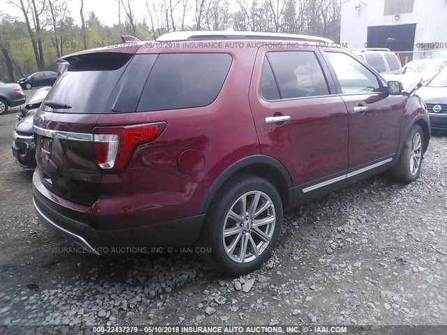 1FM5K7F86HGC37550 - 2017 FORD EXPLORER LIMITED RED photo 4