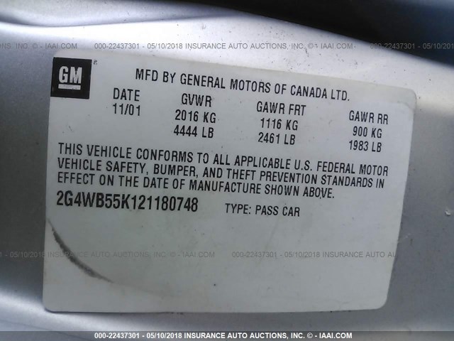 2G4WB55K121180748 - 2002 BUICK REGAL LS 银色 照片 9