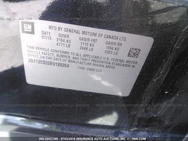 2G1125S32E9128264 - 2014 CHEVROLET IMPALA LT BLACK photo 9