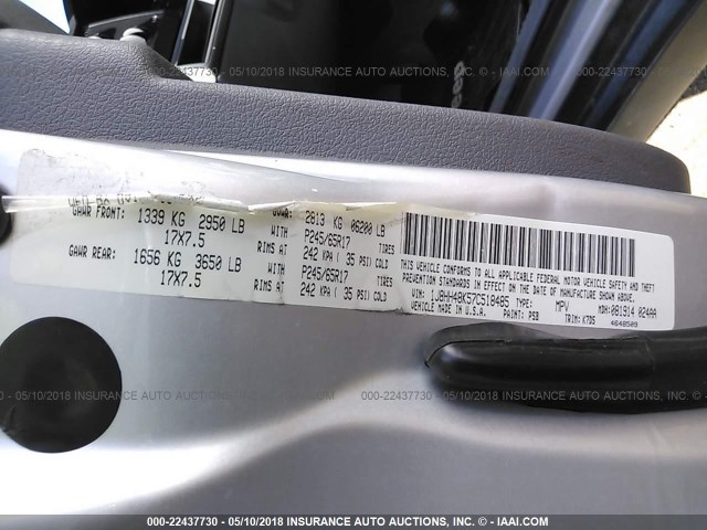 1J8HH48K57C518485 - 2007 JEEP COMMANDER ვერცხლისფერი ფოტო 9