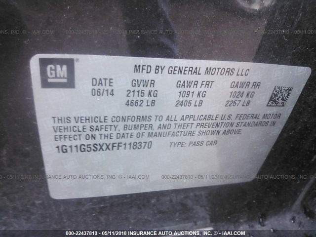 1G11G5SXXFF118370 - 2015 CHEVROLET MALIBU LTZ 紫色 照片 9