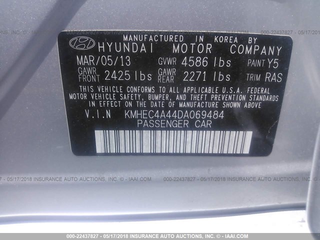 KMHEC4A44DA069484 - 2013 HYUNDAI SONATA HYBRID SILVER photo 9