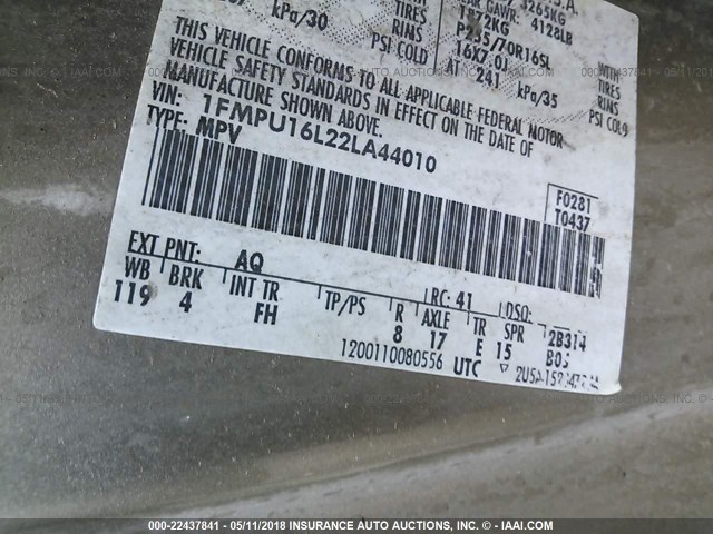 1FMPU16L22LA44010 - 2002 FORD EXPEDITION XLT 棕色 照片 9