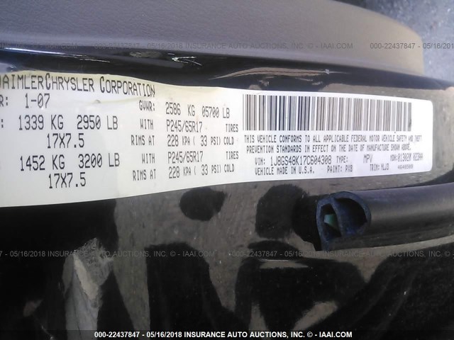 1J8GS48K17C604308 - 2007 JEEP GRAND CHEROKEE LAREDO/COLUMBIA/FREEDOM 黑色 照片 9