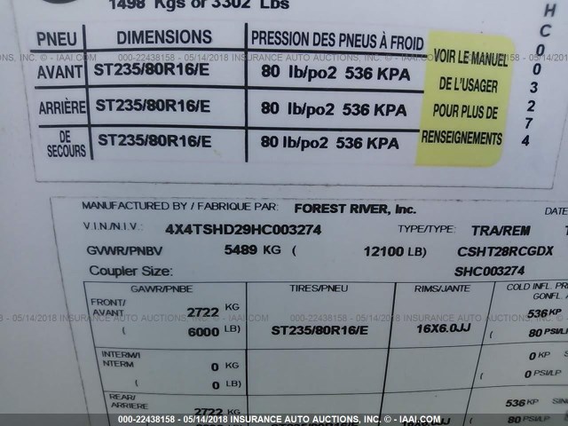 4X4TSHD29HC003274 - 2017 FOREST RIVER SHOCKWAVE  灰色 照片 10