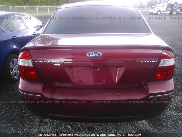 1FAHP28186G171611 - 2006 FORD FIVE HUNDRED LIMITED MAROON photo 6