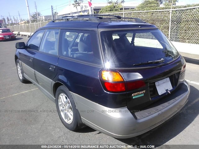 4S3BH665327610363 - 2002 SUBARU LEGACY OUTBACK BLUE photo 3