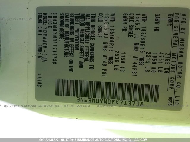 3N63M0YN0FK713738 - 2015 CHEVROLET CITY EXPRESS LS WHITE photo 9