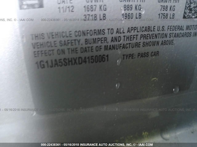 1G1JA5SHXD4150061 - 2013 CHEVROLET SONIC LS 银色 照片 9