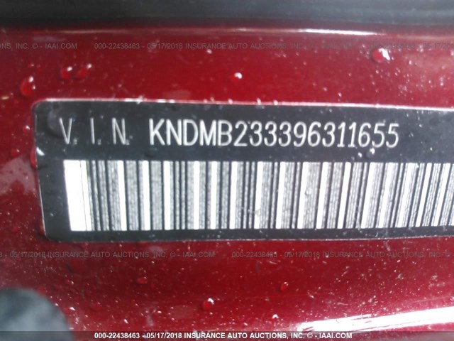 KNDMB233396311655 - 2009 KIA SEDONA EX/LX RED photo 9