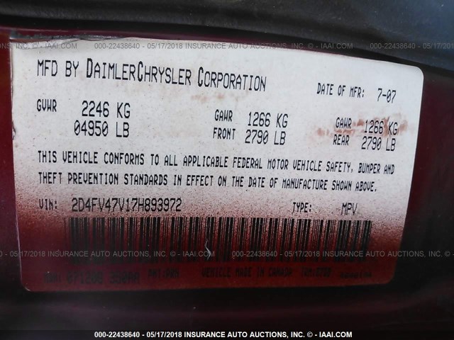 2D4FV47V17H893972 - 2007 DODGE MAGNUM SXT RED photo 9