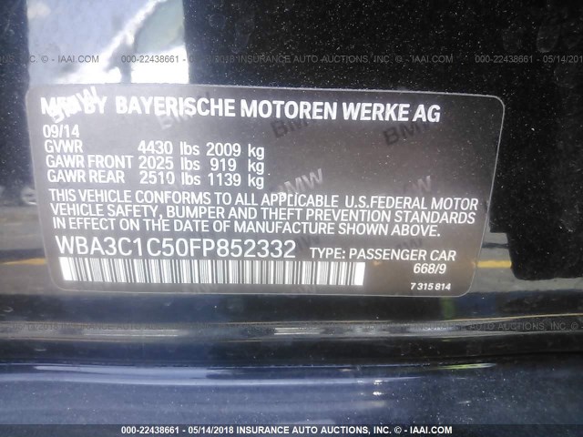 WBA3C1C50FP852332 - 2015 BMW 328 I SULEV BLACK photo 9