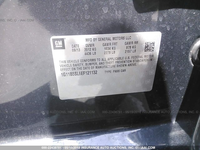 1G11B5SL6EF121132 - 2014 CHEVROLET MALIBU LS GRAY photo 9