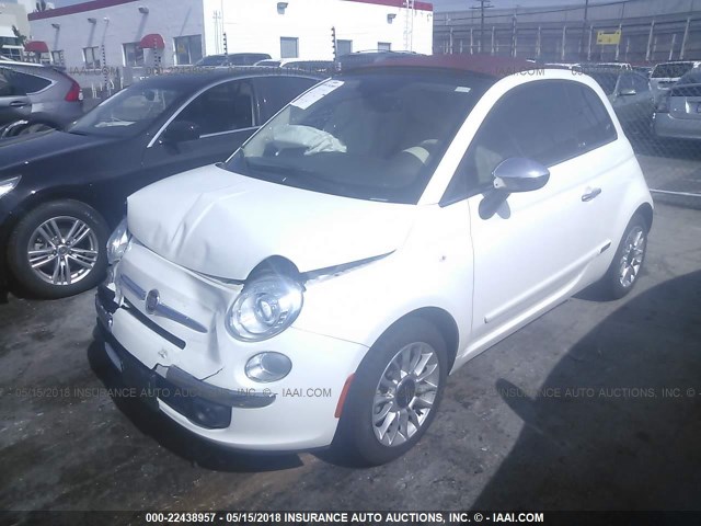 3C3CFFER7CT161740 - 2012 FIAT 500 LOUNGE WHITE photo 2