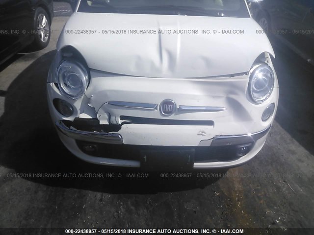 3C3CFFER7CT161740 - 2012 FIAT 500 LOUNGE WHITE photo 6