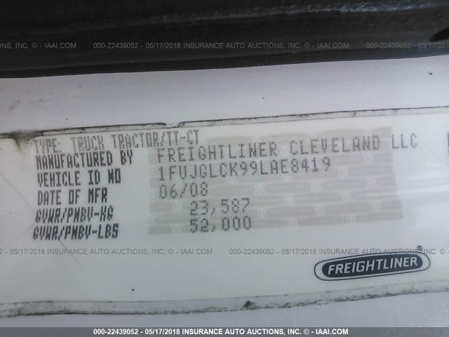 1FUJGLCK99LAE8419 - 2009 FREIGHTLINER CASCADIA 125  Unknown photo 10