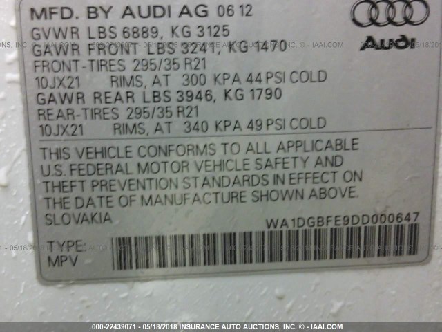 WA1DGBFE9DD000647 - 2013 AUDI Q7 PRESTIGE BLACK photo 9