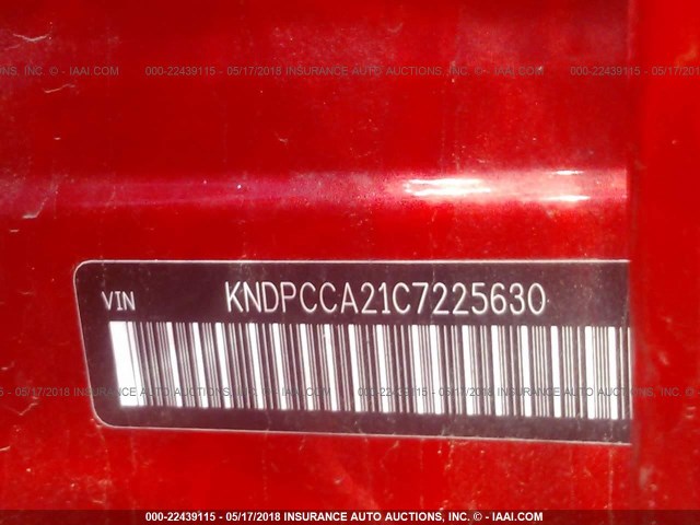 KNDPCCA21C7225630 - 2012 KIA SPORTAGE EX RED photo 9