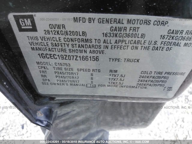1GCEC19Z07Z166156 - 2007 CHEVROLET SILVERADO C1500 CLASSIC BLACK photo 9