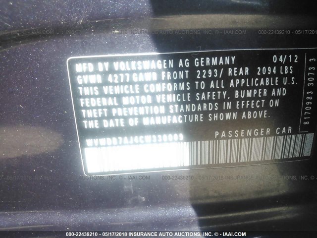 WVWDB7AJ4CW330009 - 2012 VOLKSWAGEN GOLF Dark Blue photo 9