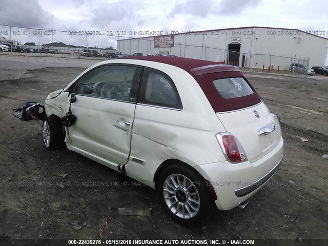 3C3CFFER7CT127474 - 2012 FIAT 500 LOUNGE WHITE photo 3