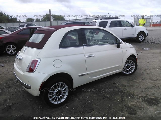 3C3CFFER7CT127474 - 2012 FIAT 500 LOUNGE WHITE photo 4