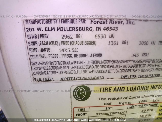 4X4TRLC278D098430 - 2008 FOREST RIVER ROCKWOOD LITE  WHITE photo 9