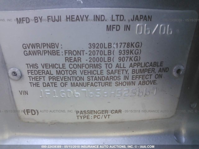 JF1GD67656H525667 - 2006 SUBARU IMPREZA 2.5I SILVER photo 9