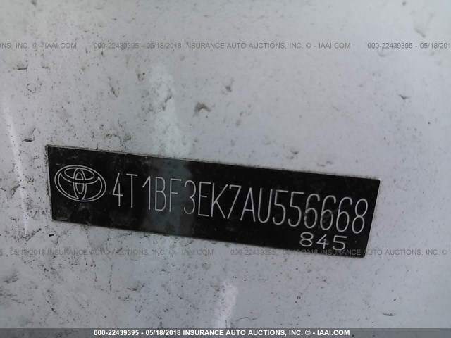 4T1BF3EK7AU556668 - 2010 TOYOTA CAMRY SE/LE/XLE WHITE photo 9