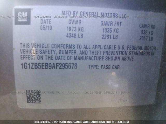 1G1ZB5EB9AF295678 - 2010 CHEVROLET MALIBU LS 金色 照片 9